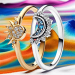 Ring 925 Sterling Silver Sun & Moon Crystal Accents