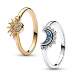 Ring 925 Sterling Silver Sun & Moon Crystal Accents