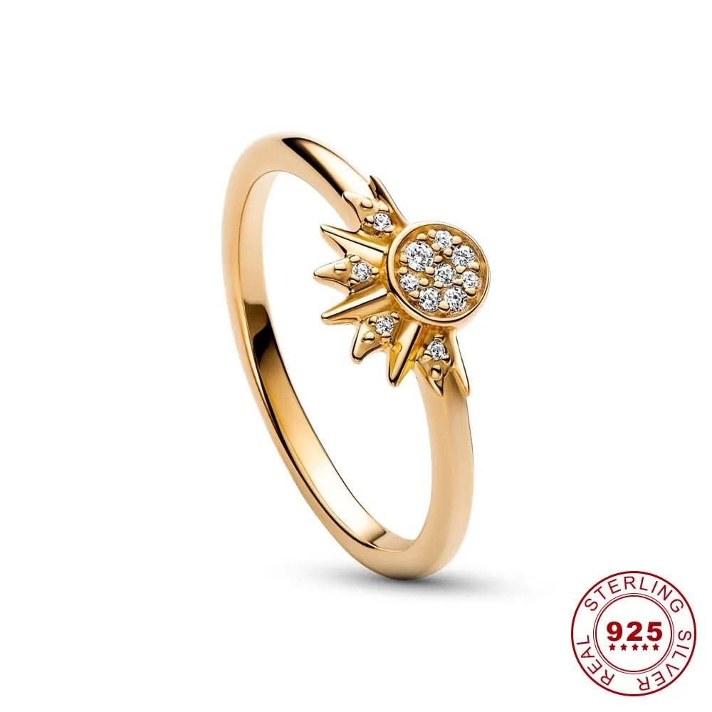 Ring 925 Sterling Silver Sun & Moon Crystal Accents