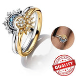 Ring 925 Sterling Silver Sun & Moon Crystal Accents