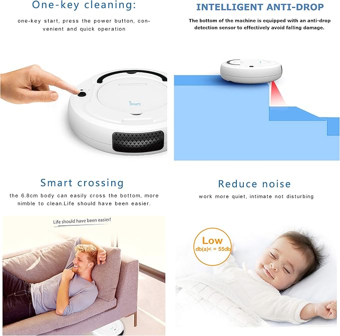 Robot Vacuum Cleaner 2.56-Inch Low-Profile Docking Station Included