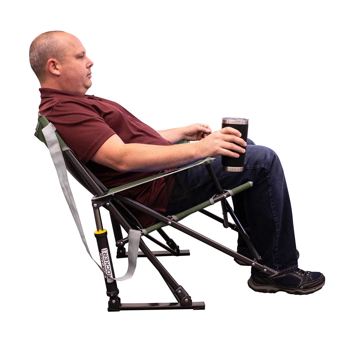 Rocking Camp Chair Spring-Action Folding With Cup Holder