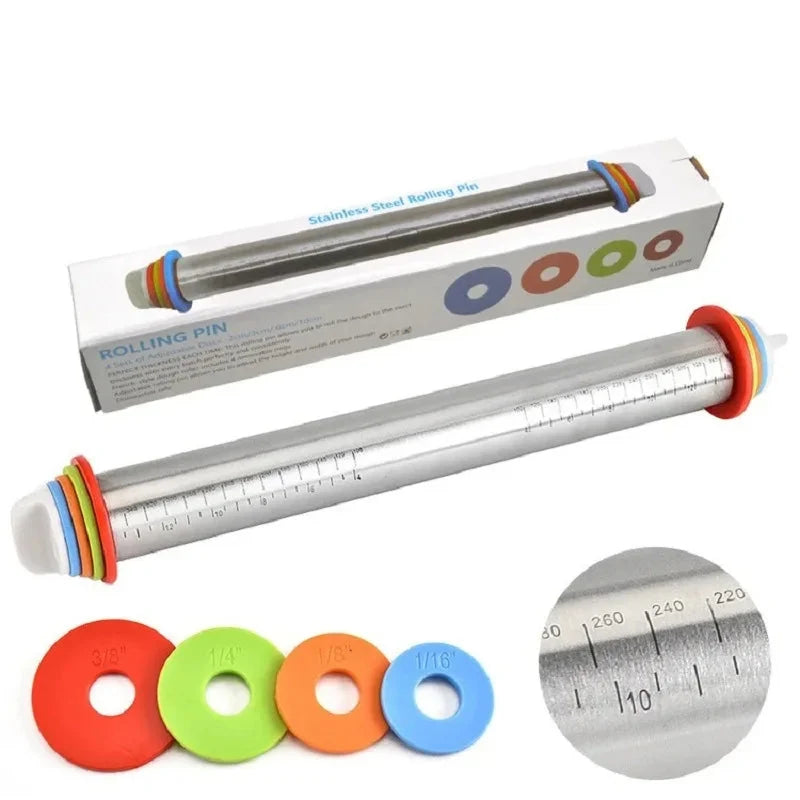 Rolling Pin Adjustable Removable Spacers Stainless Steel Non-Stick