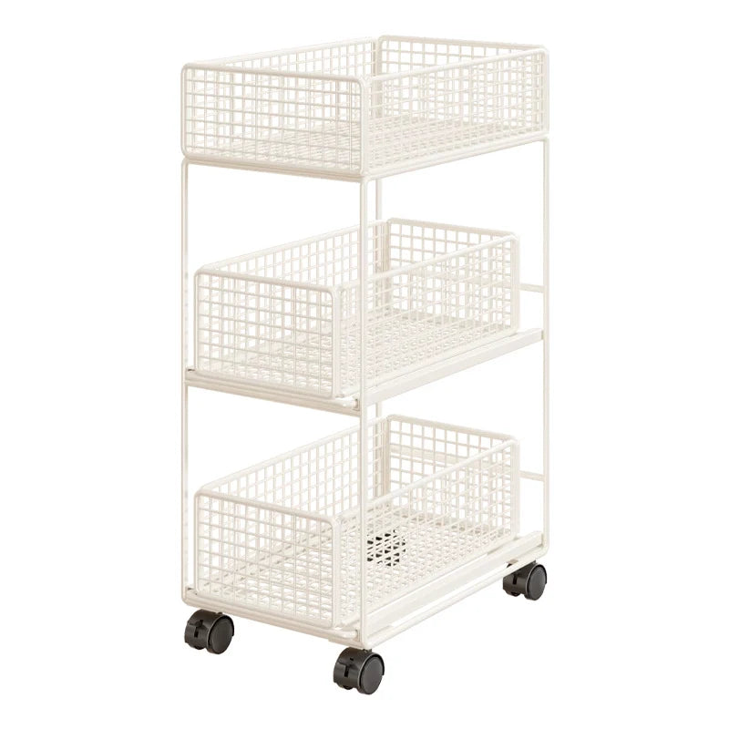 Rolling Storage Cart Metal Mesh Baskets Lockable Swivel Casters