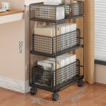 Rolling Storage Cart Metal Mesh Baskets Lockable Swivel Casters