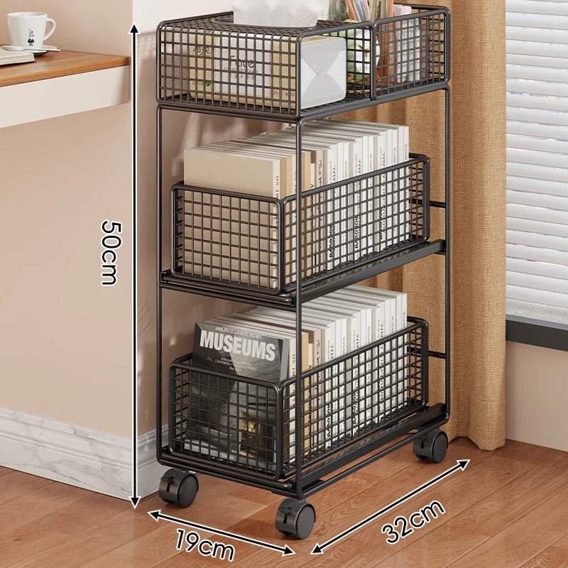 Rolling Storage Cart Metal Mesh Baskets Lockable Swivel Casters