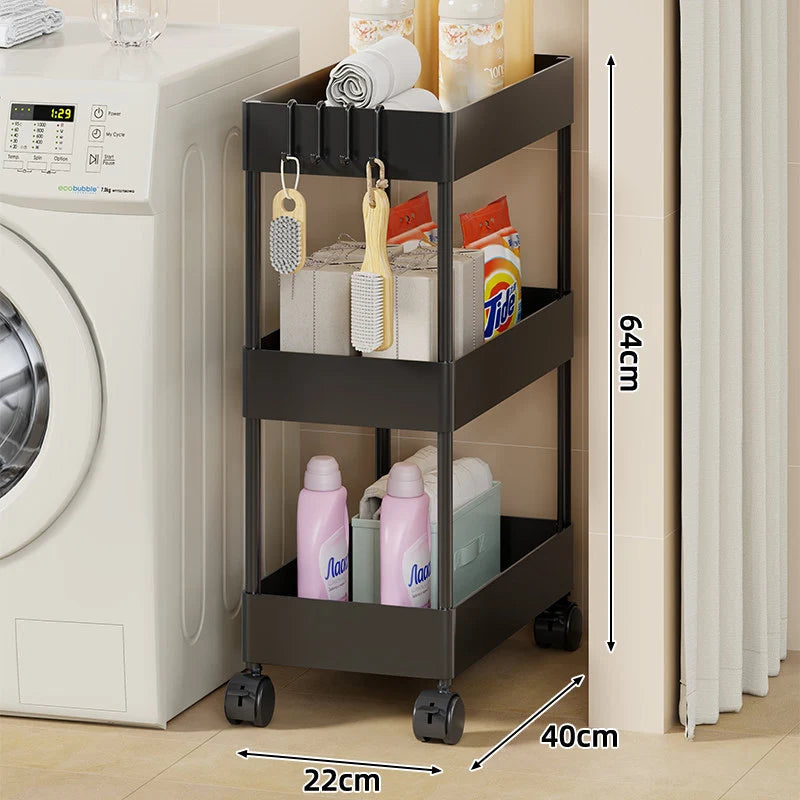 Rolling Storage Cart Slim Deep Trays Locking Casters