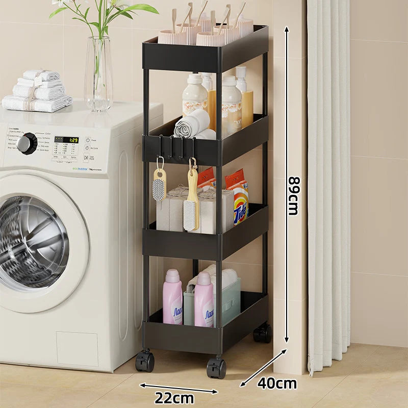 Rolling Storage Cart Slim Deep Trays Locking Casters