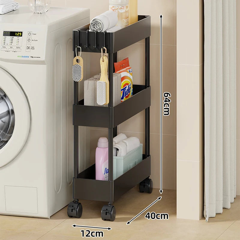 Rolling Storage Cart Slim Deep Trays Locking Casters