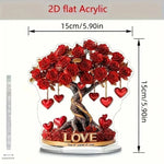 Rose Tree Ornament Heart-Shaped Acrylic Golden Base