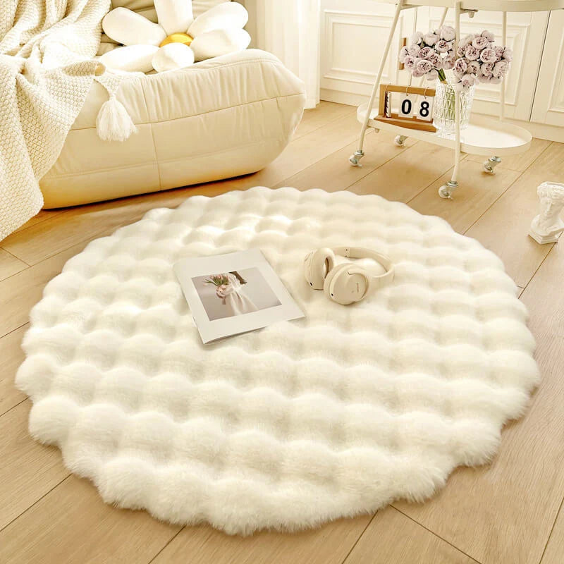 Round Area Rug Faux Fur Non-Slip Machine Washable