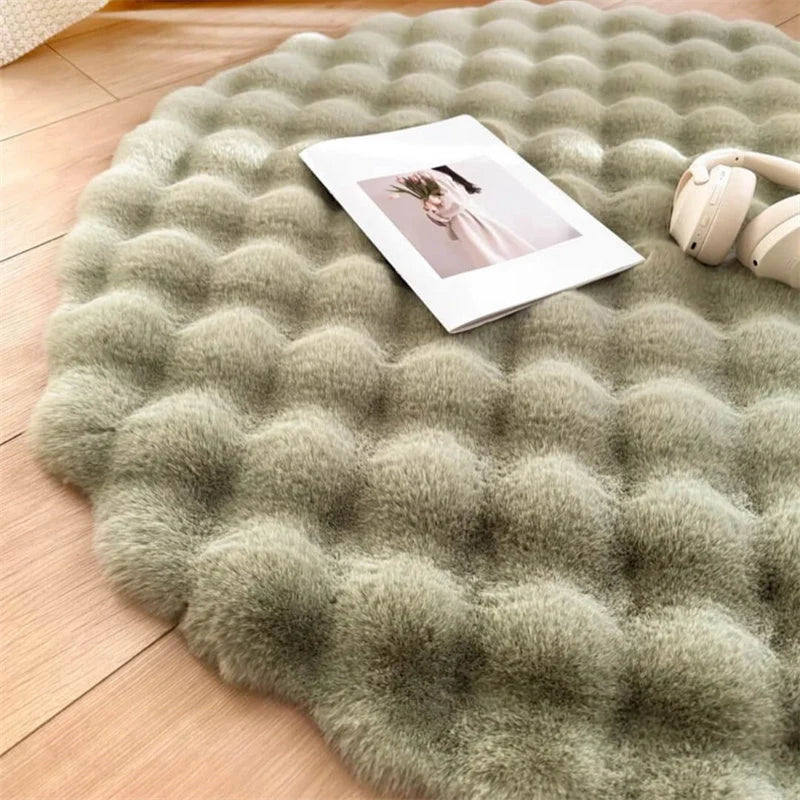 Round Area Rug Faux Fur Non-Slip Machine Washable