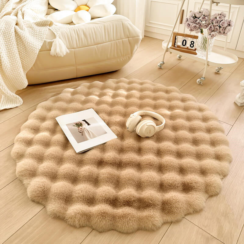 Round Area Rug Faux Fur Non-Slip Machine Washable