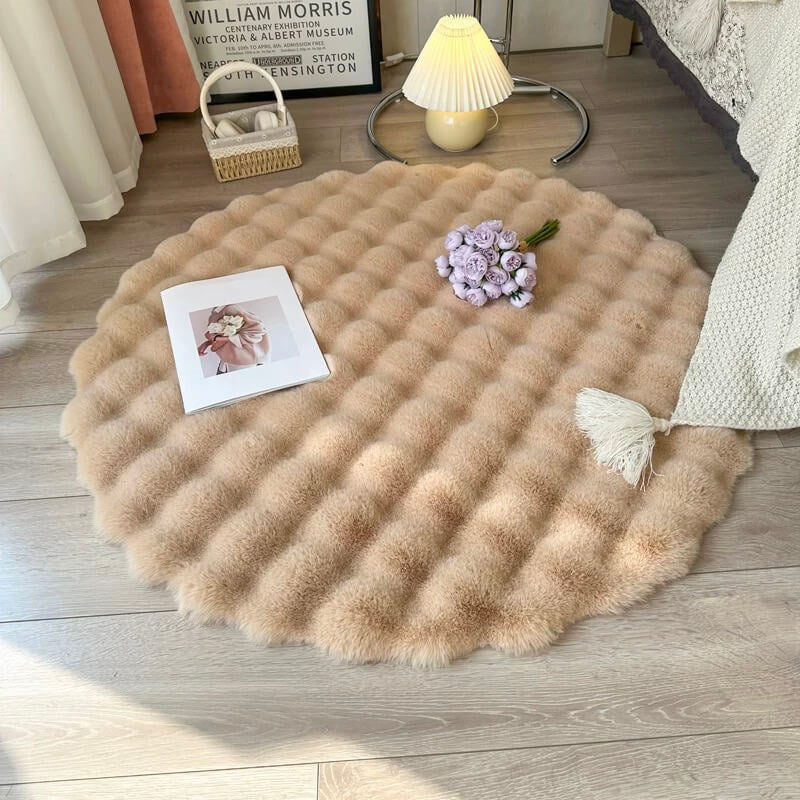 Round Area Rug Faux Fur Non-Slip Machine Washable