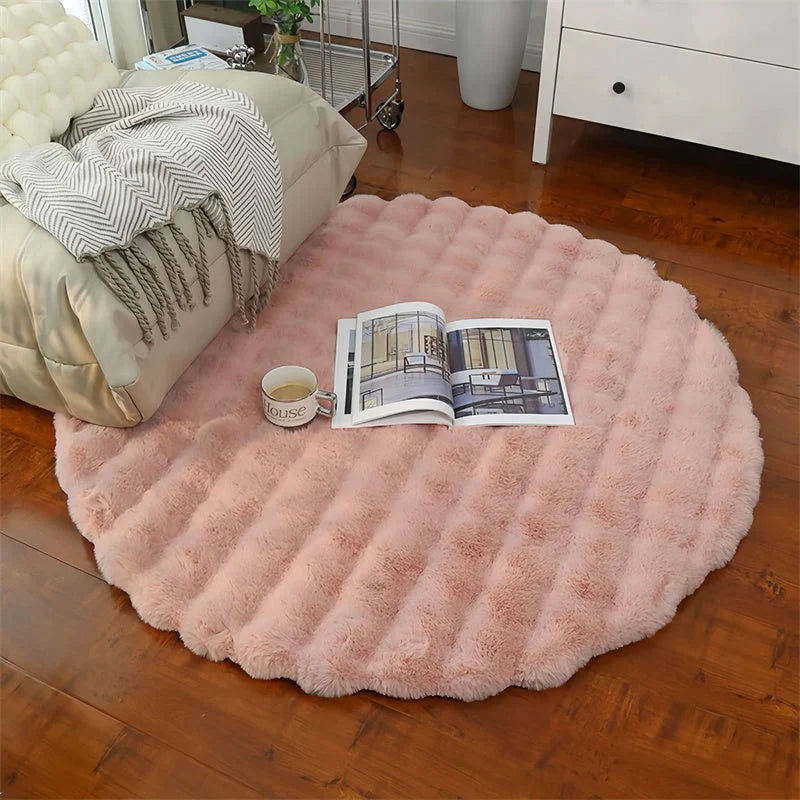 Round Area Rug Faux Fur Non-Slip Machine Washable