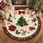 Round Area Rug Plush Christmas Tree Design