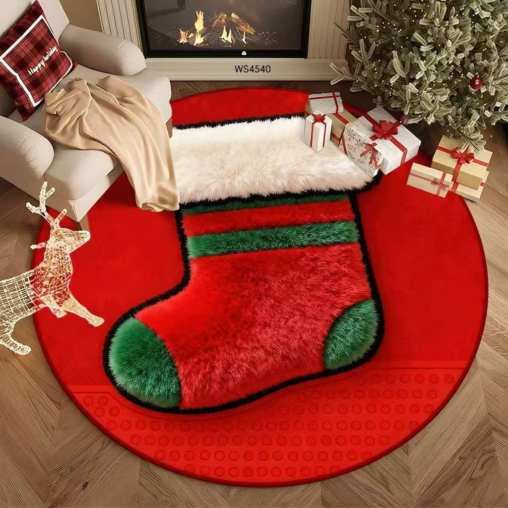 Round Area Rug Plush Christmas Tree Design