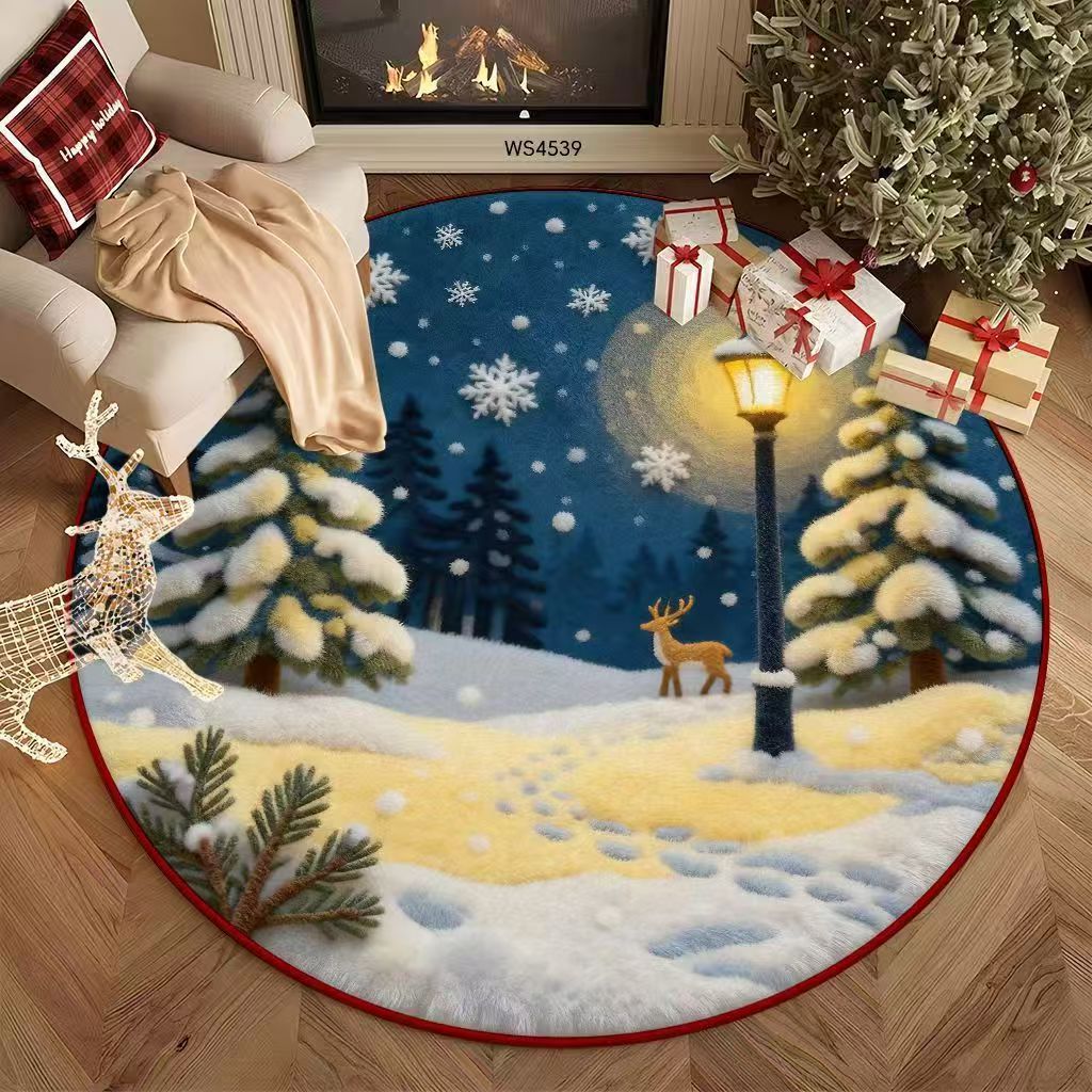 Round Area Rug Plush Christmas Tree Design