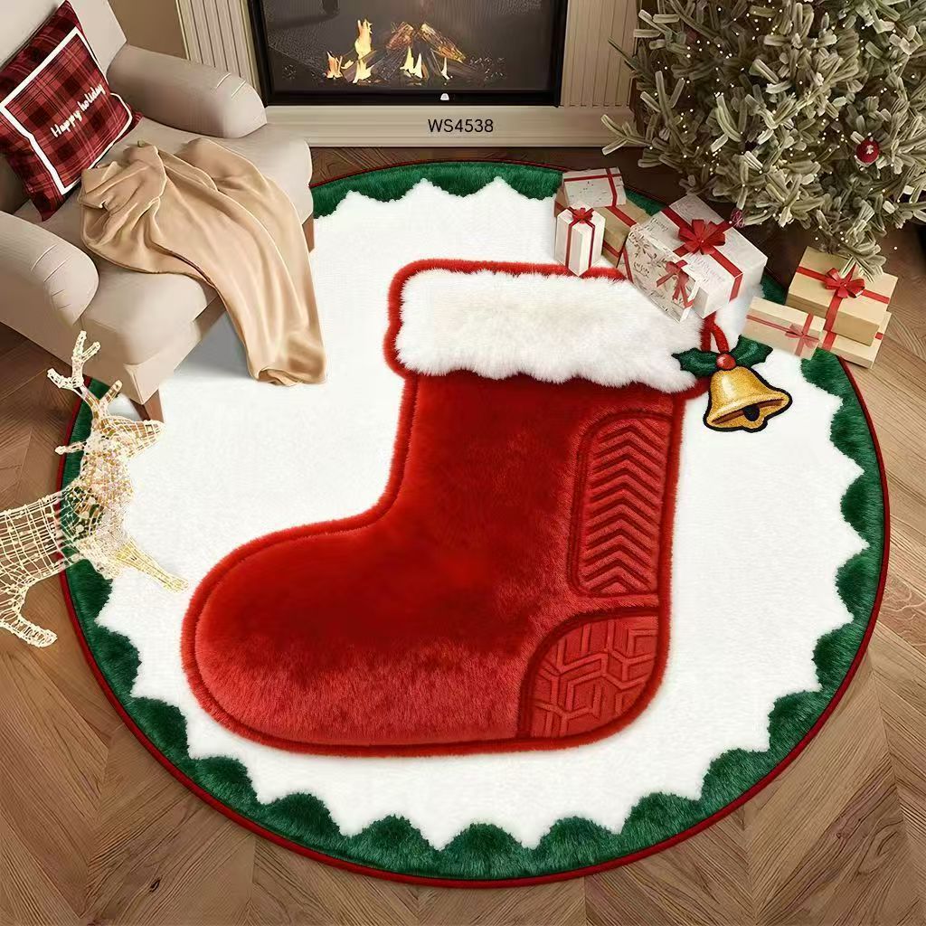 Round Area Rug Plush Christmas Tree Design