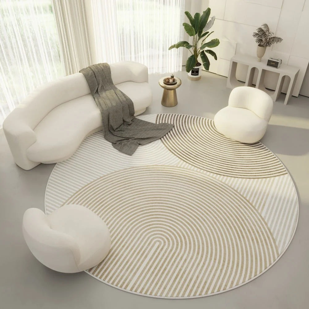 Round Area Rug Soft Polyester Geometric Print Easy-Clean Surface