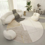 Round Area Rug Soft Polyester Geometric Print Easy-Clean Surface
