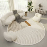 Round Area Rug Soft Polyester Geometric Print Easy-Clean Surface