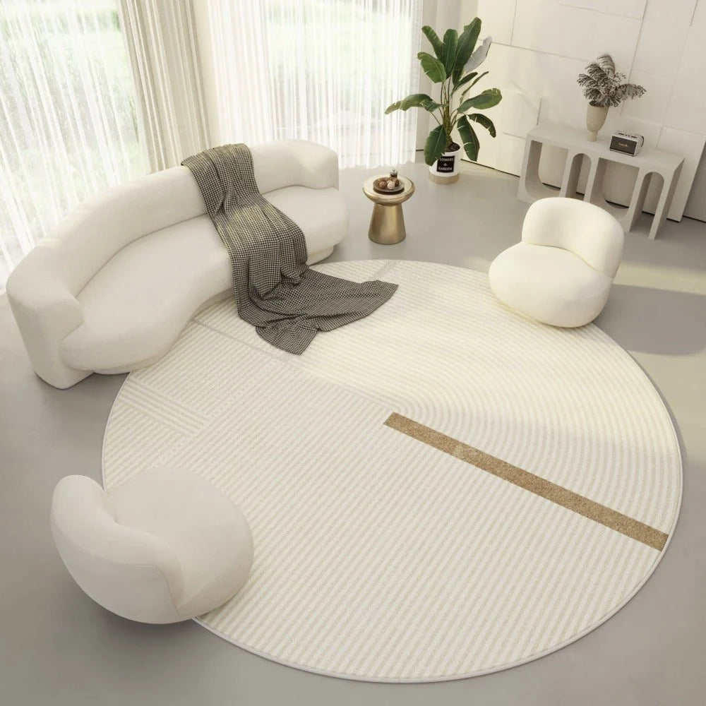 Round Area Rug Soft Polyester Geometric Print Easy-Clean Surface