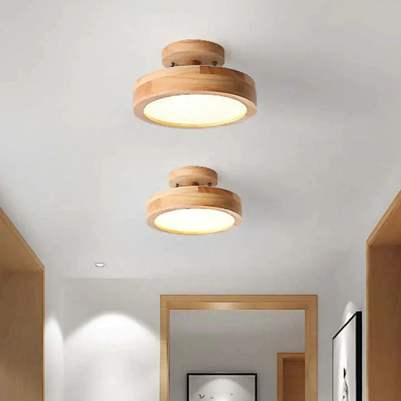 Round Ceiling Lamp Dimmable LED Wood & Acrylic