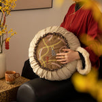 Round Decorative Cushion Pleated Hem Embroidered Panel