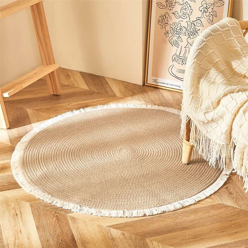 Round Jute Rug Handwoven Reversible Low-Shedding