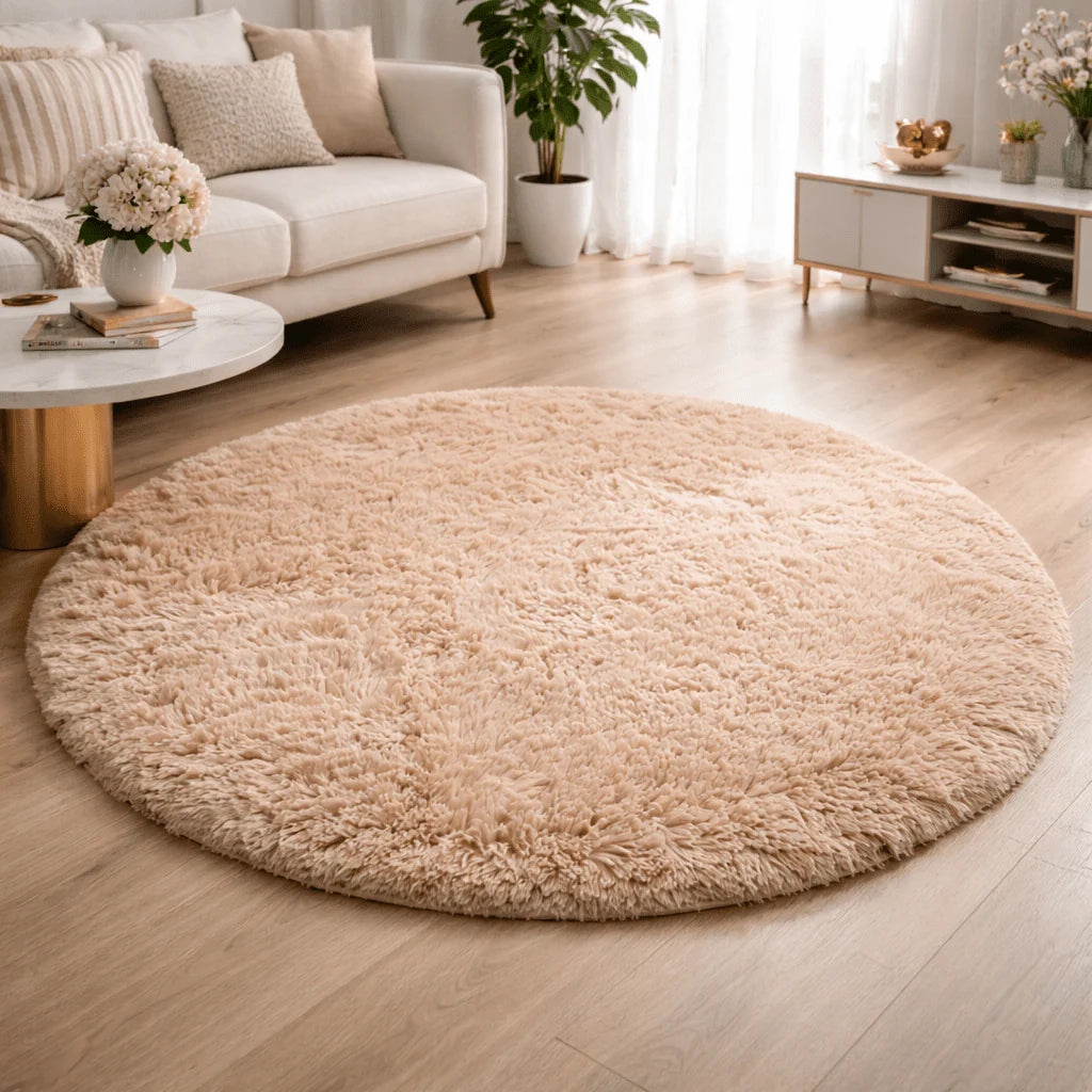 Round Plush Rug Ultra-Soft High-Pile 2-Inch Height