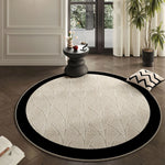 Round Rug Geometric Fan Pattern Durable Easy-Care Surface
