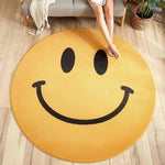 Round Rug Yellow Smiley Design Soft Fleece Machine Washable