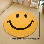 Round Rug Yellow Smiley Design Soft Fleece Machine Washable