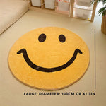 Round Rug Yellow Smiley Design Soft Fleece Machine Washable