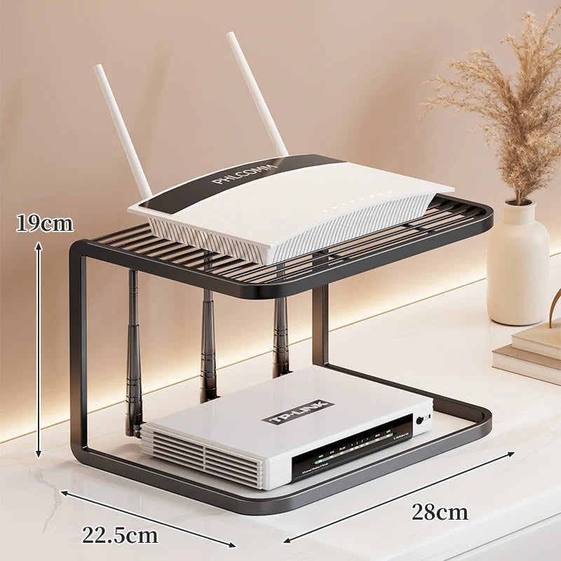 Router Stand Ventilated Slatted Multi-Tier Cable-Friendly Storage