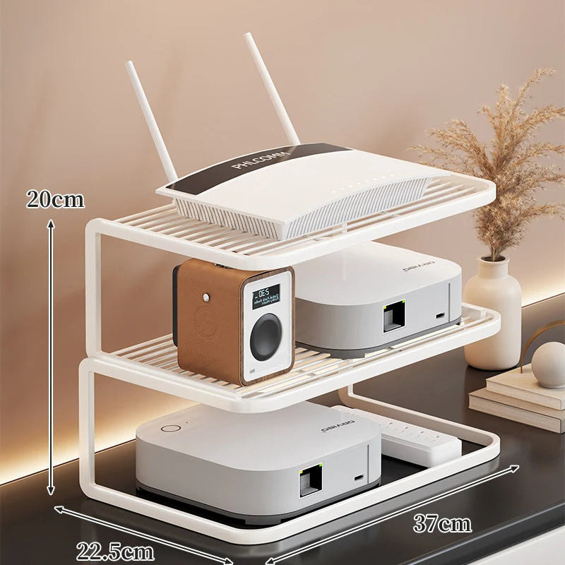 Router Stand Ventilated Slatted Multi-Tier Cable-Friendly Storage