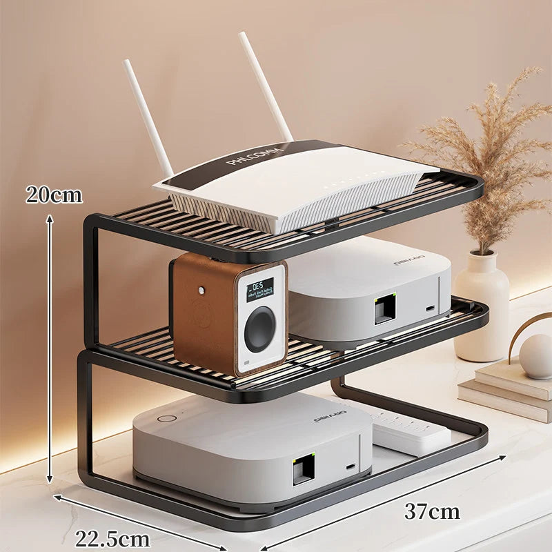 Router Stand Ventilated Slatted Multi-Tier Cable-Friendly Storage
