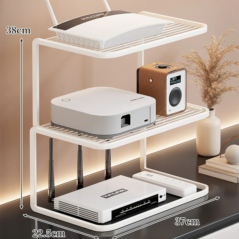 Router Stand Ventilated Slatted Multi-Tier Cable-Friendly Storage