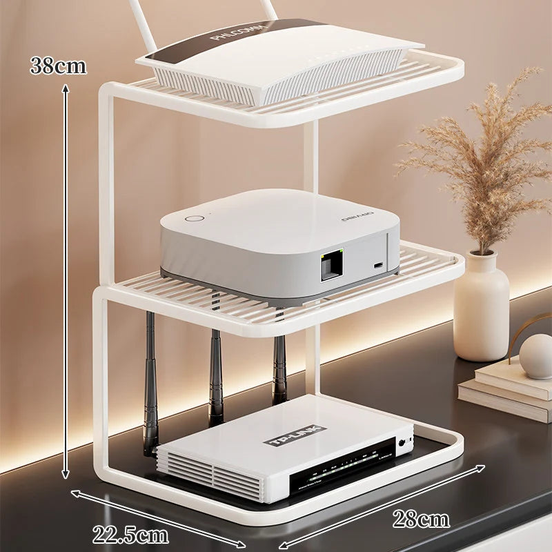 Router Stand Ventilated Slatted Multi-Tier Cable-Friendly Storage