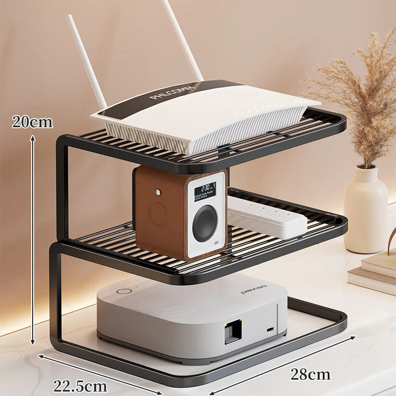 Router Stand Ventilated Slatted Multi-Tier Cable-Friendly Storage