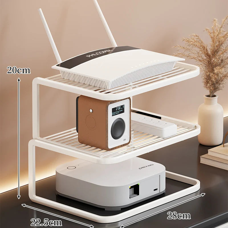 Router Stand Ventilated Slatted Multi-Tier Cable-Friendly Storage