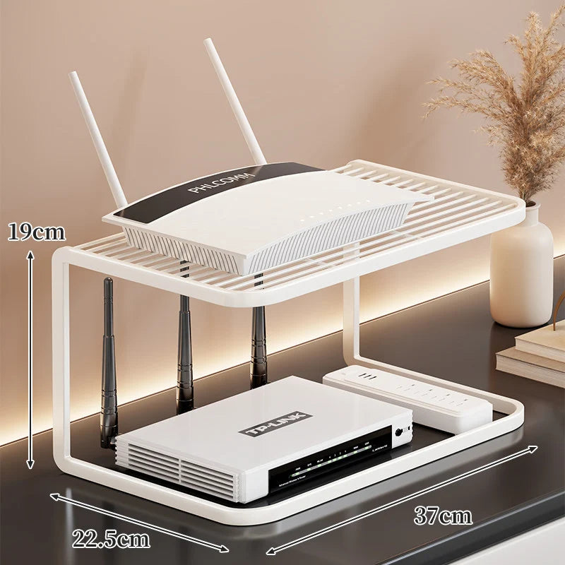Router Stand Ventilated Slatted Multi-Tier Cable-Friendly Storage