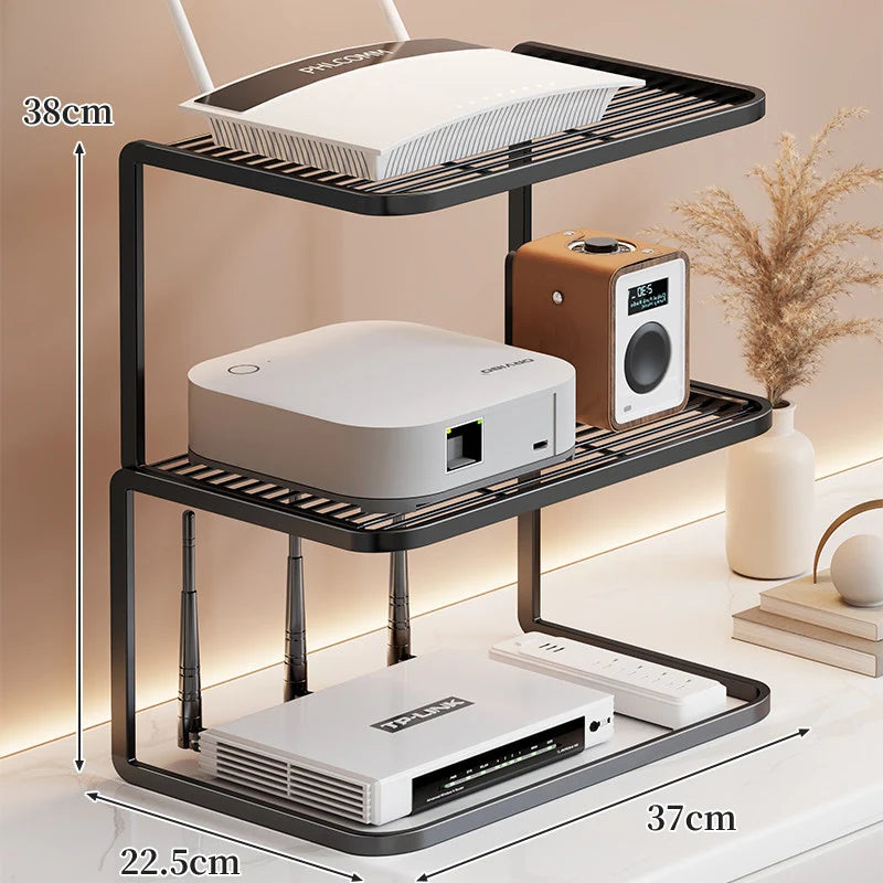 Router Stand Ventilated Slatted Multi-Tier Cable-Friendly Storage