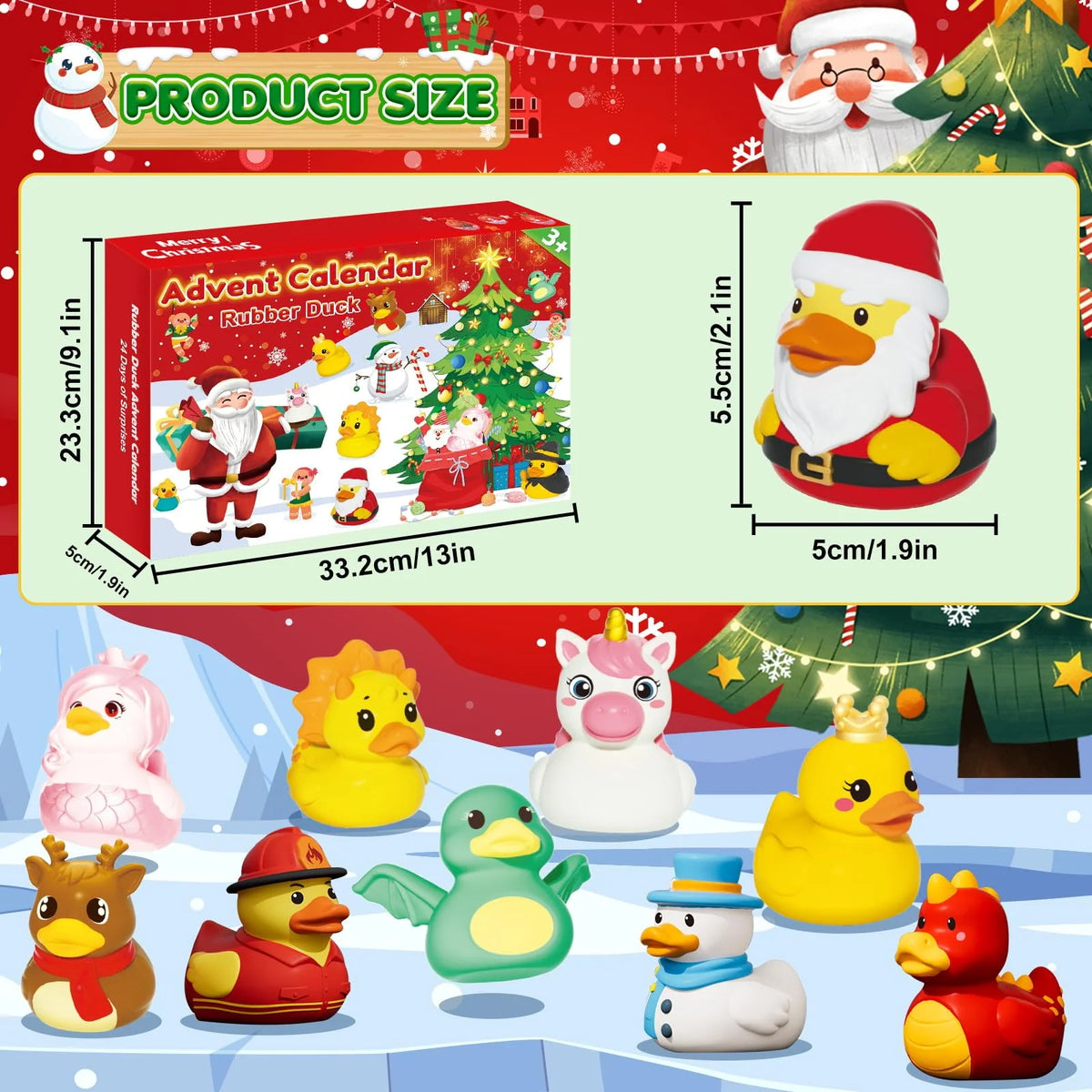 Rubber Duck Advent Calendar 24-Piece Holiday Bath Toy Set