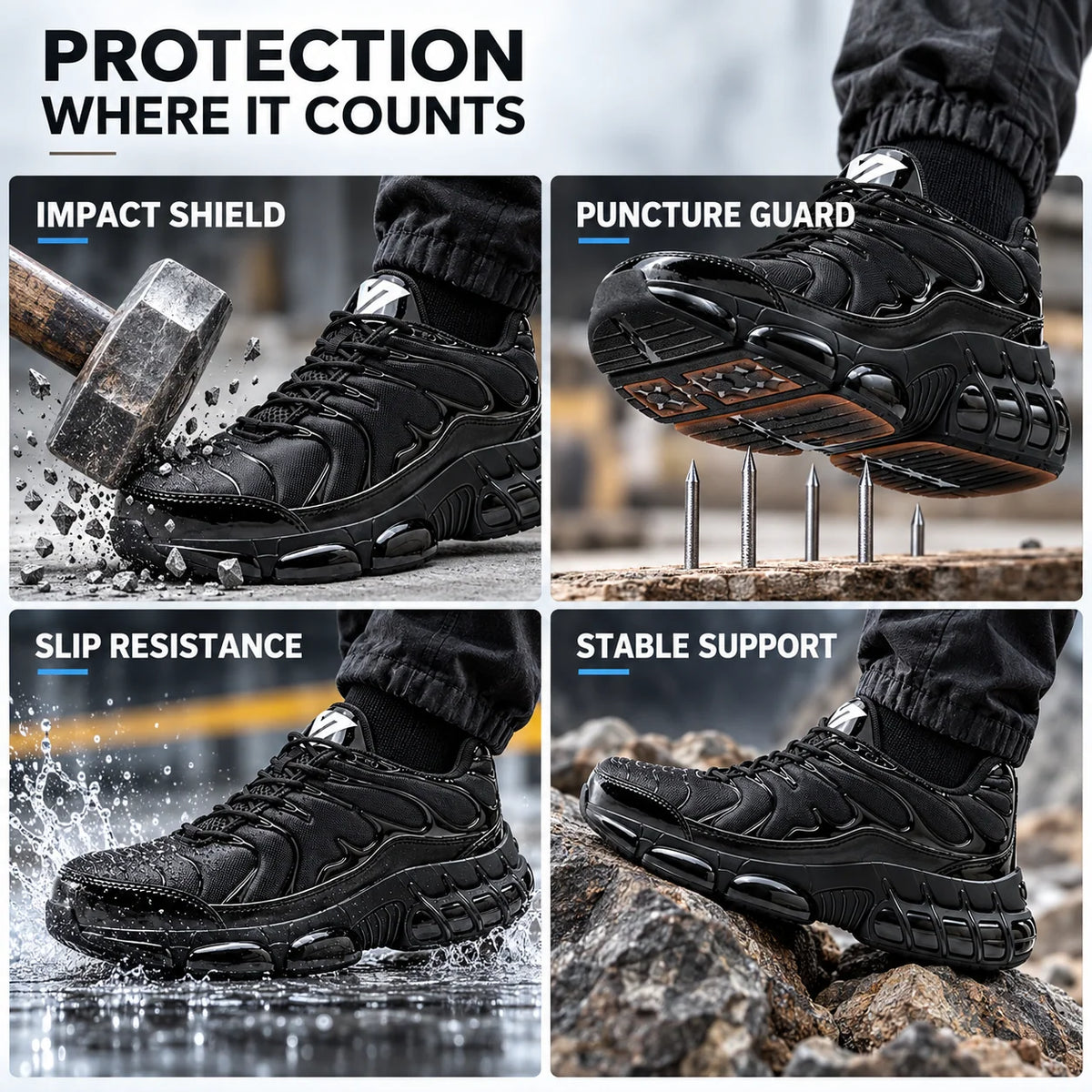 Safety Sneakers Reinforced Toe Puncture-Resistant Sole Slip-Resistant Tread