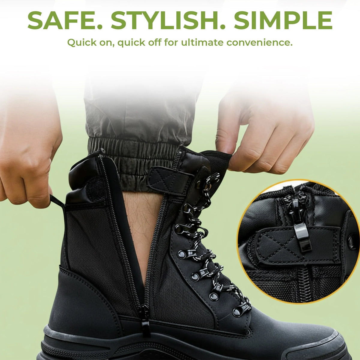 Safety Work Boots Steel Toe & Side Zip Cushioned Air Sole