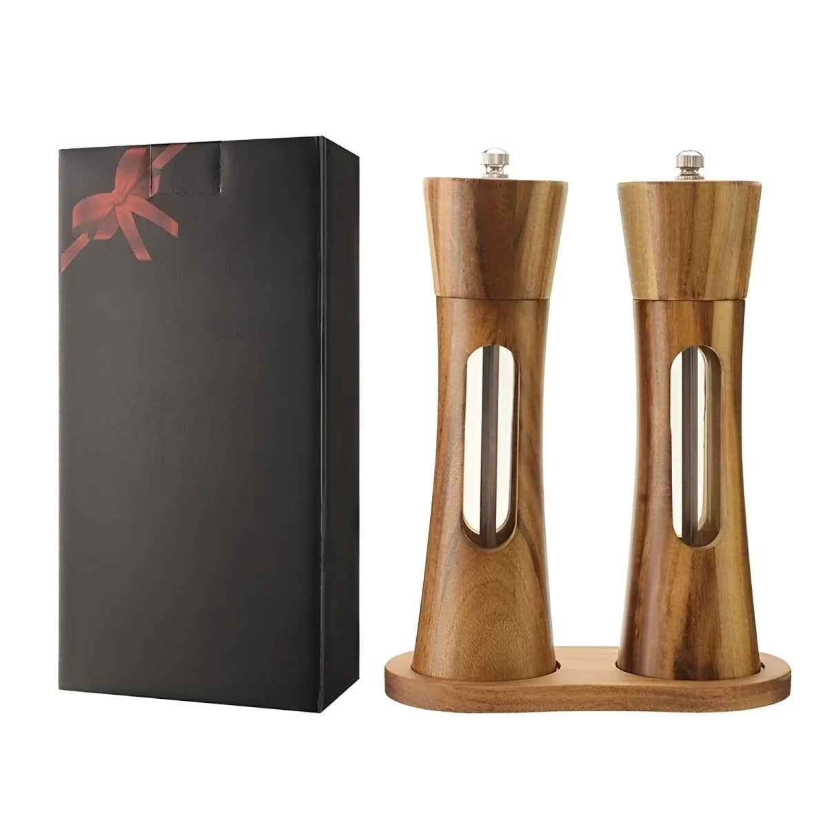 Salt and Pepper Mill Set Natural Wood Adjustable Grind Settings