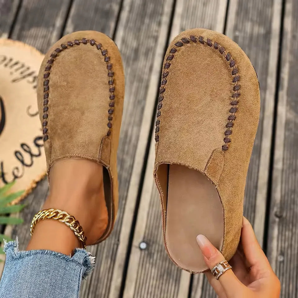 Sandals Suede-Like Leather Slip-On Flexible Flat Sole