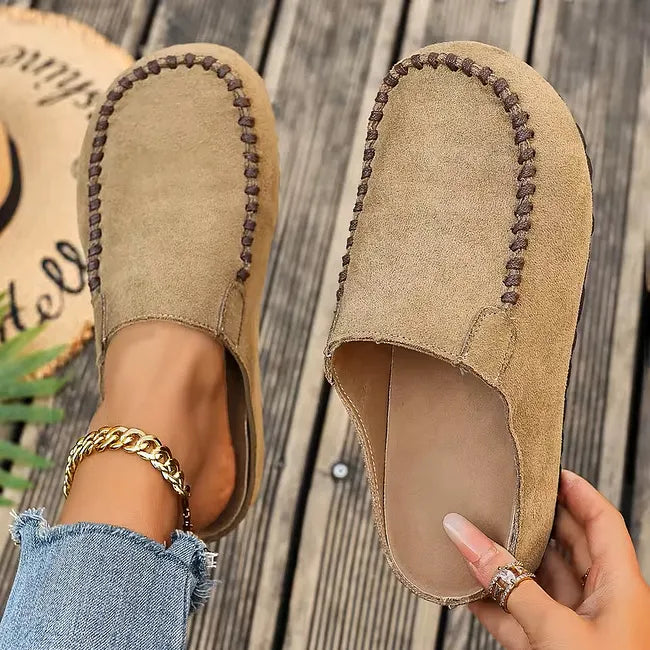Sandals Suede-Like Leather Slip-On Flexible Flat Sole